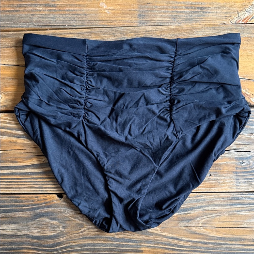 Becca High-Waist Black Ruched Swim Bottoms size XL